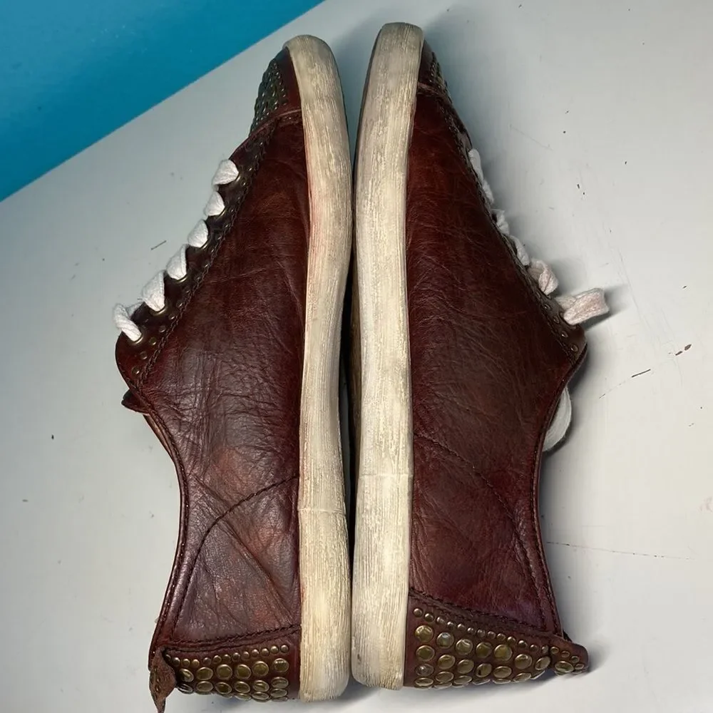 Frye Kira Studded Low Sneaker Brown Leather 7